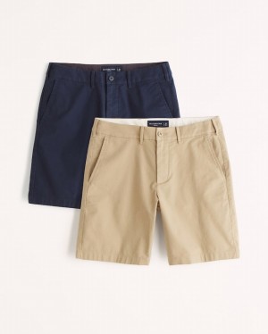 Abercrombie 2-pack 9 Inch Plainfronts Shorts Herr LjusKhaki Marinblå | 2098-CMDXY