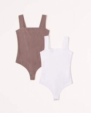 Abercrombie 2-pack Cotton Seamless Fabric Squareneck Bodysuit Dam Bruna Vita | 0439-IOSRQ