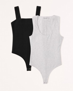 Abercrombie 2-pack Cotton Seamless Fabric Bodysuit Dam Svarta Grå | 5814-TDKQO