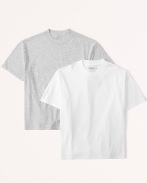 Abercrombie 2-pack Essential Easy T-shirt Dam LjusGrå Vita | 7683-UXKYZ