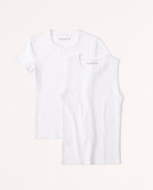 Abercrombie 2-pack Essential Tuckable Crews Skjorta Dam Vita | 1537-ILSGN