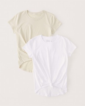 Abercrombie 2-pack Knotted Crew T-shirt Dam Vita Bruna | 6237-EUTMN