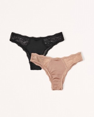 Abercrombie 2-pack Lace And Satin Undies Sovkläder Dam Svarta Bruna | 0583-HNYOJ