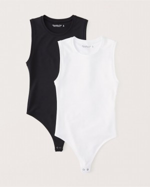 Abercrombie 2-pack Seamless Fabric Crew Bodysuit Dam Vita Svarta | 2897-SXTEU