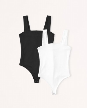 Abercrombie 2-pack Seamless Fabric Squareneck Bodysuit Dam Svarta | 2179-AMDWC