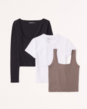 Abercrombie 3-pack Cotton Seamlesss Skjorta Dam Grå Bruna Olika Färger | 1780-TCZIN