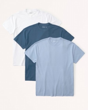 Abercrombie 3-pack Essential T-shirt Herr Blå Vita | 6139-HGZQP