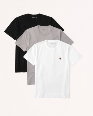 Abercrombie 3-pack Signature Icon T-shirt Herr Svarta Grå Vita | 2831-ZDRTP