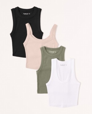 Abercrombie 4-pack Essential Rib Linnen Dam Vita Grädde Olivgröna Gröna Svarta | 9501-ERYAQ