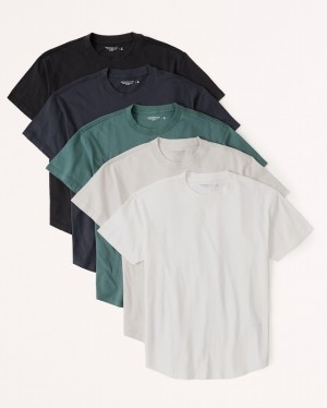 Abercrombie 5-pack Essential Curved Hem T-shirt Herr MörkGrå Marinblå Blå Gröna Grädde Vita | 9281-OLUKZ