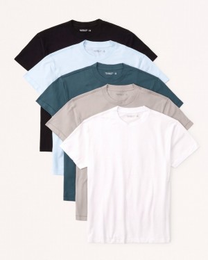 Abercrombie 5-pack Essential T-shirt Herr Marinblå | 7019-JBASE