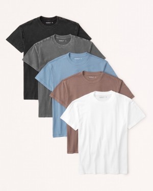 Abercrombie 5-pack Essential T-shirt Herr Blå | 7201-LTXRA