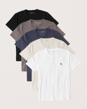 Abercrombie 5-pack Icon Henley T-shirt Herr Svarta Grå MörkBlå Grädde Vita | 9435-ORTXZ