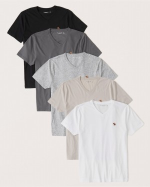 Abercrombie 5-pack Icon V-neck T-shirt Herr Svarta MörkGrå Grå Grädde Vita | 7651-QWAUR