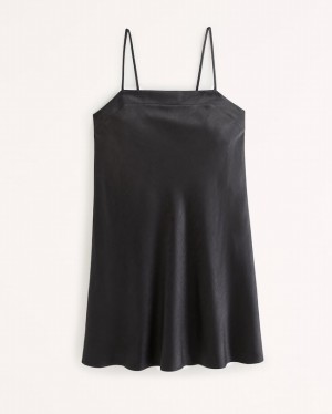 Abercrombie 90s Satin Slip Mini Klänning Dam Svarta | 1094-EUMLB