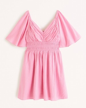 Abercrombie Angel Sleeve Smocked Waist Mini Klänning Dam Rosa | 3621-HSNXK