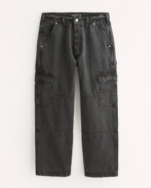 Abercrombie Baggy Cargo Jeans Herr Svarta Tvätt | 8375-RNOSV