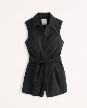 Abercrombie Belted Utility Romper Jumpsuit Dam Svarta | 5397-CUHVZ