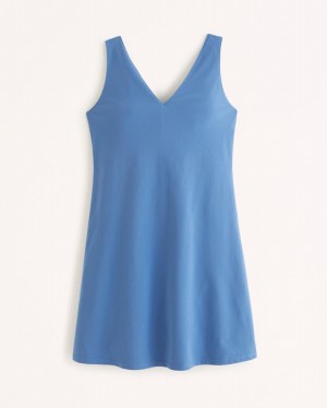 Abercrombie Breda Strap Traveler V-neck Mini Klänning Dam Blå | 0743-ABPXS