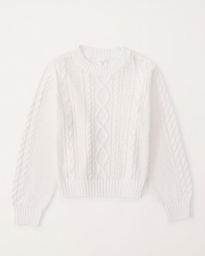 Abercrombie Cable Crewneck Tröjor Tjej Vita | 5231-KUXGP