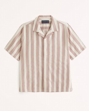 Abercrombie Camp Collar Linen-blend Skjorta Herr Grädde | 7128-CAOMQ