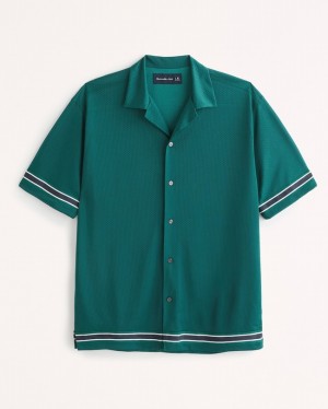 Abercrombie Camp Collar Mesh Button-up Skjorta Herr Gröna | 2470-EKUYN