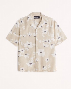 Abercrombie Camp Collar Seersucker Button-up Skjorta Herr LjusBruna | 8027-PCFIO