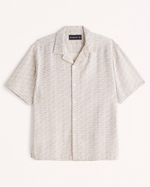 Abercrombie Camp Collar Textured Button-up Skjorta Herr LjusGrå | 3016-ZAUSM