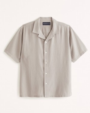 Abercrombie Camp Collar Textured Button-up Skjorta Herr LjusGrå Bruna | 0563-HTLZJ