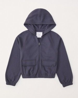 Abercrombie Cargo Full-zip Hoodie Tjej MörkGrå | 7036-SJGMD