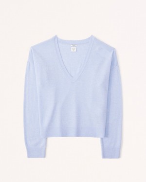 Abercrombie Cashmere V-neck Tröjor Dam LjusBlå | 6847-UPHBF