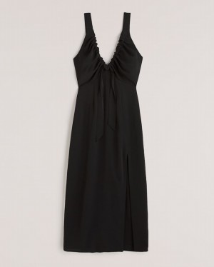 Abercrombie Cinched Neck Slip Midi Klänning Dam Svarta | 9104-CWXPG