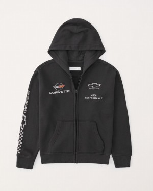 Abercrombie Corvette Graphic Full-zip Hoodie Pojke MörkGrå | 6802-YHLQK