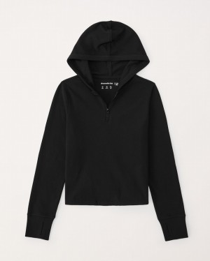 Abercrombie Cozy Active Quarter-zip Hoodie Tjej Svarta | 7645-LWMTS