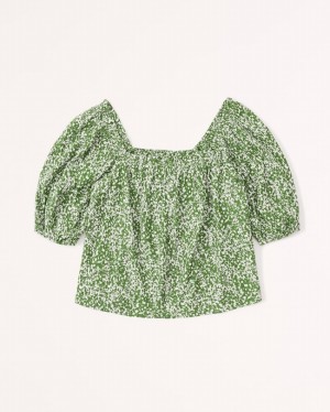 Abercrombie Crinkle Textured Puff Sleeve Skjorta Dam Gröna | 0974-VYFDC