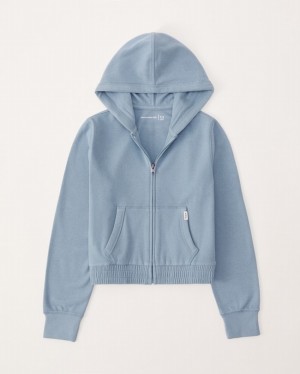 Abercrombie Cropped Cozy Full-zip Hoodie Tjej LjusBlå | 3461-FUWVJ