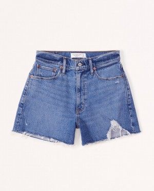 Abercrombie Curve Love High Rise 4 Inch Mom Shorts Dam Blå | 3712-WVCGE