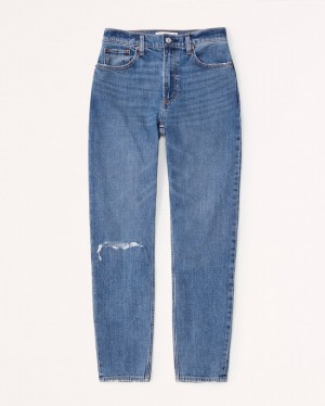 Abercrombie Curve Love High Rise Mom Jeans Dam Blå | 5148-QNFOG