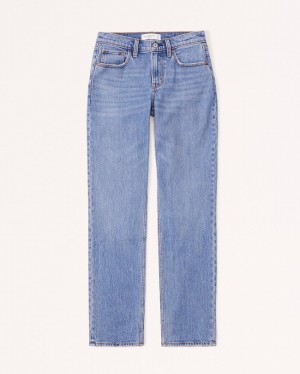 Abercrombie Curve Love Mid Rise 90s Straight Jeans Dam Blå | 6390-JLNPB