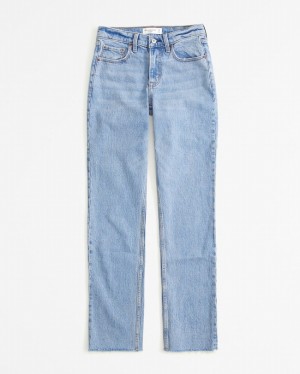 Abercrombie Curve Love Mid Rise 90s Straight Jeans Dam Blå | 8479-PRIJY