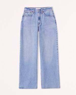 Abercrombie Curve Love Mid Rise Ultra Wide Leg Jeans Dam Blå | 9184-URFKV