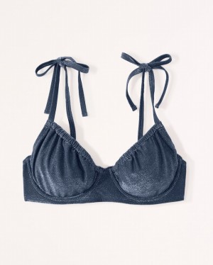 Abercrombie Curve Love Shimmer Tie-strap Underwire Badkläder Dam Blå | 0943-YEKCD