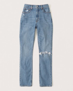 Abercrombie Curve Love Ultra High Rise 90s Slim Straight Jeans Dam Blå | 1036-QPLHV