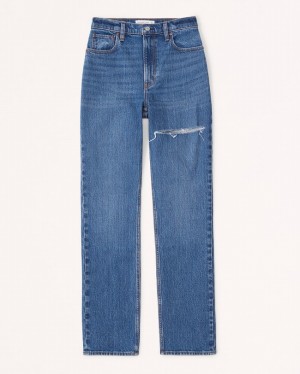 Abercrombie Curve Love Ultra High Rise 90s Straight Jeans Dam Blå | 8625-CDHLX