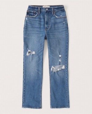 Abercrombie Curve Love Ultra High Rise Ankle Straight Jeans Dam Blå | 0715-NZIDV