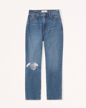 Abercrombie Curve Love Ultra High Rise Ankle Straight Jeans Dam Blå | 8301-ICTMP