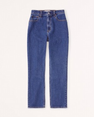 Abercrombie Curve Love Ultra High Rise Ankle Straight Jeans Dam Blå | 9543-WSRTY