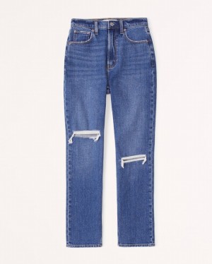 Abercrombie Curve Love Ultra High Rise Ankle Straight Jeans Dam Blå | 9547-FAQUO