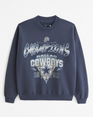 Abercrombie Dallas Cowboys Graphic Crew Tröjor Herr Marinblå Blå | 9048-YJARI