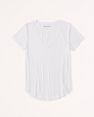 Abercrombie Drapey V-neck T-shirt Dam Vita | 9853-BOLXU